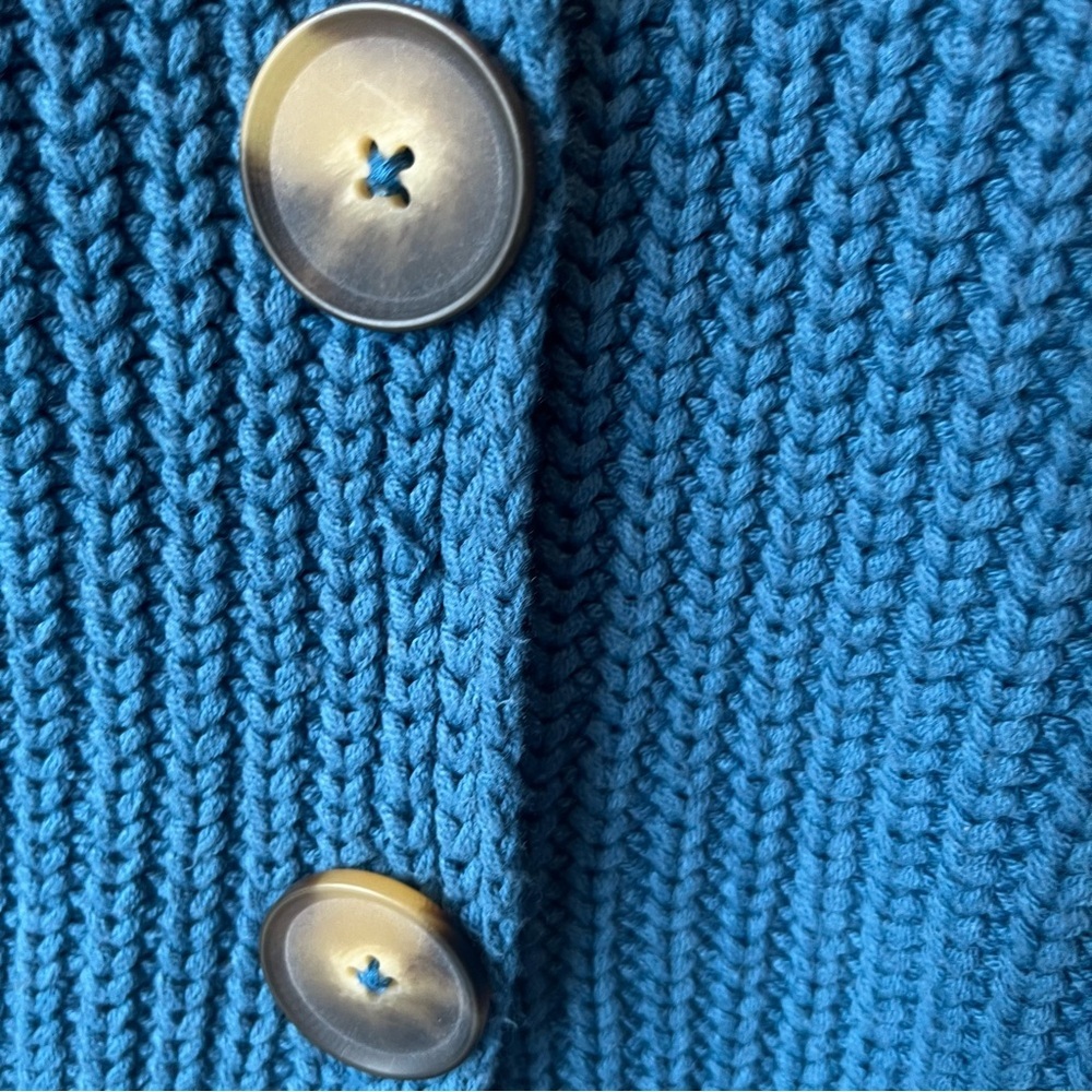Free People Oversized cardigan Sweater XS Blue Cable knit Pockets Womens FLAW - Picture 5 of 9